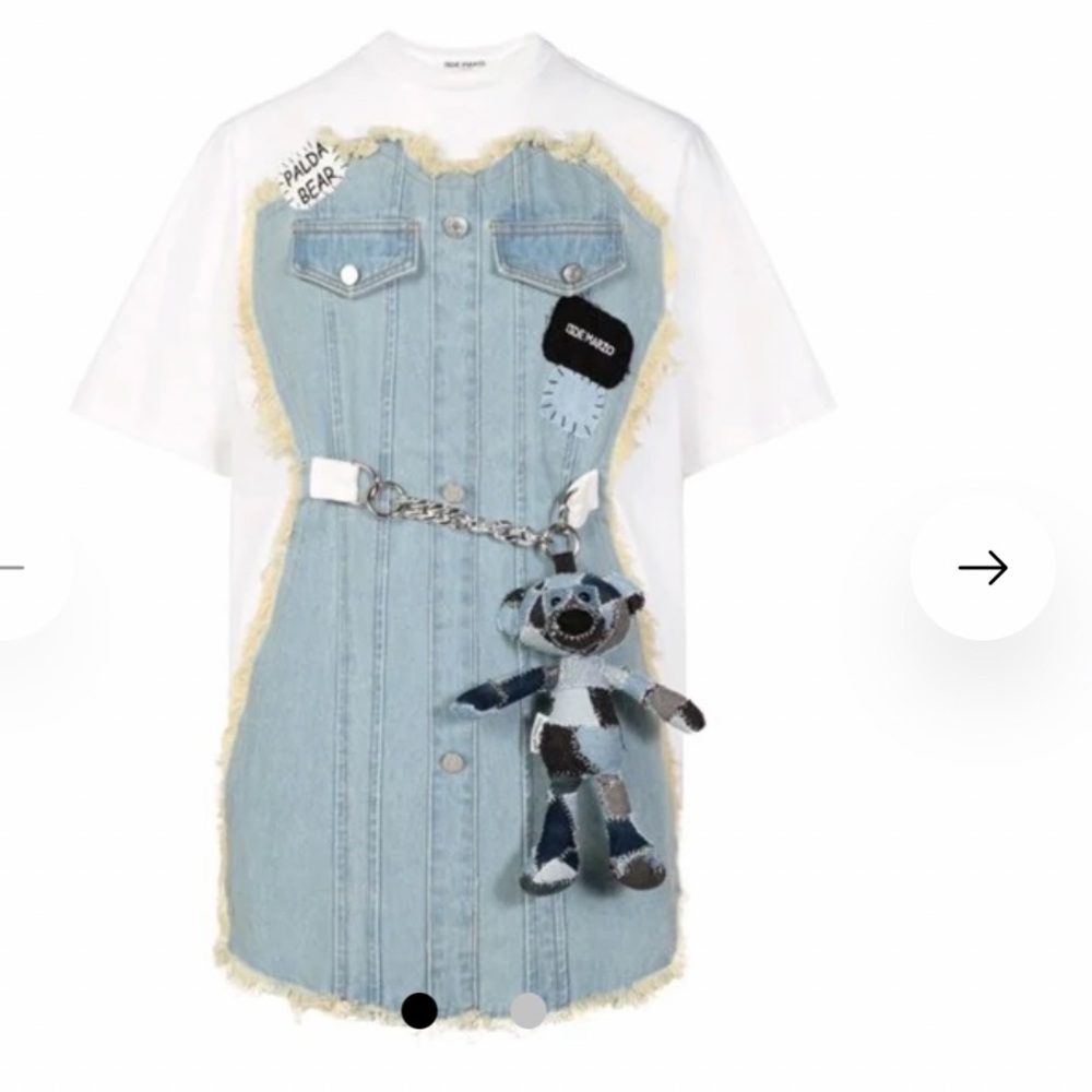 13DE Marzo cotton oversized denim front teddy bear decoration toy tee shirt